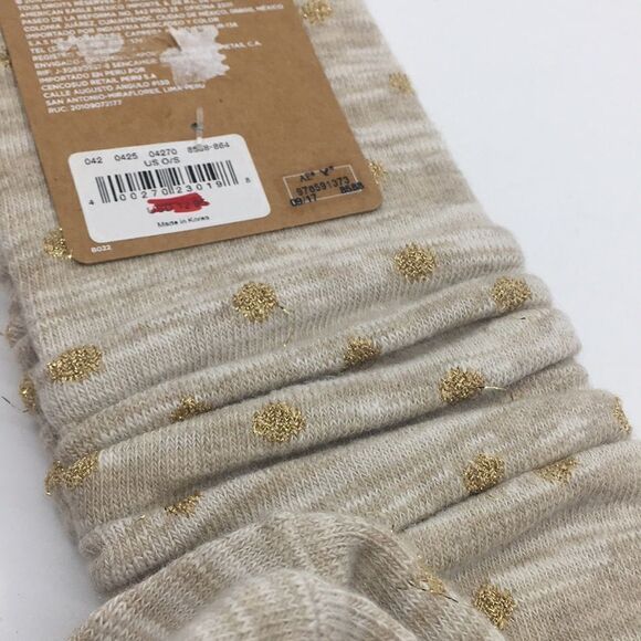 American Eagle Tan and Metallic Gold Polka Dot Boot Tall Cotton Blend OSFA Socks - Picture 11 of 12